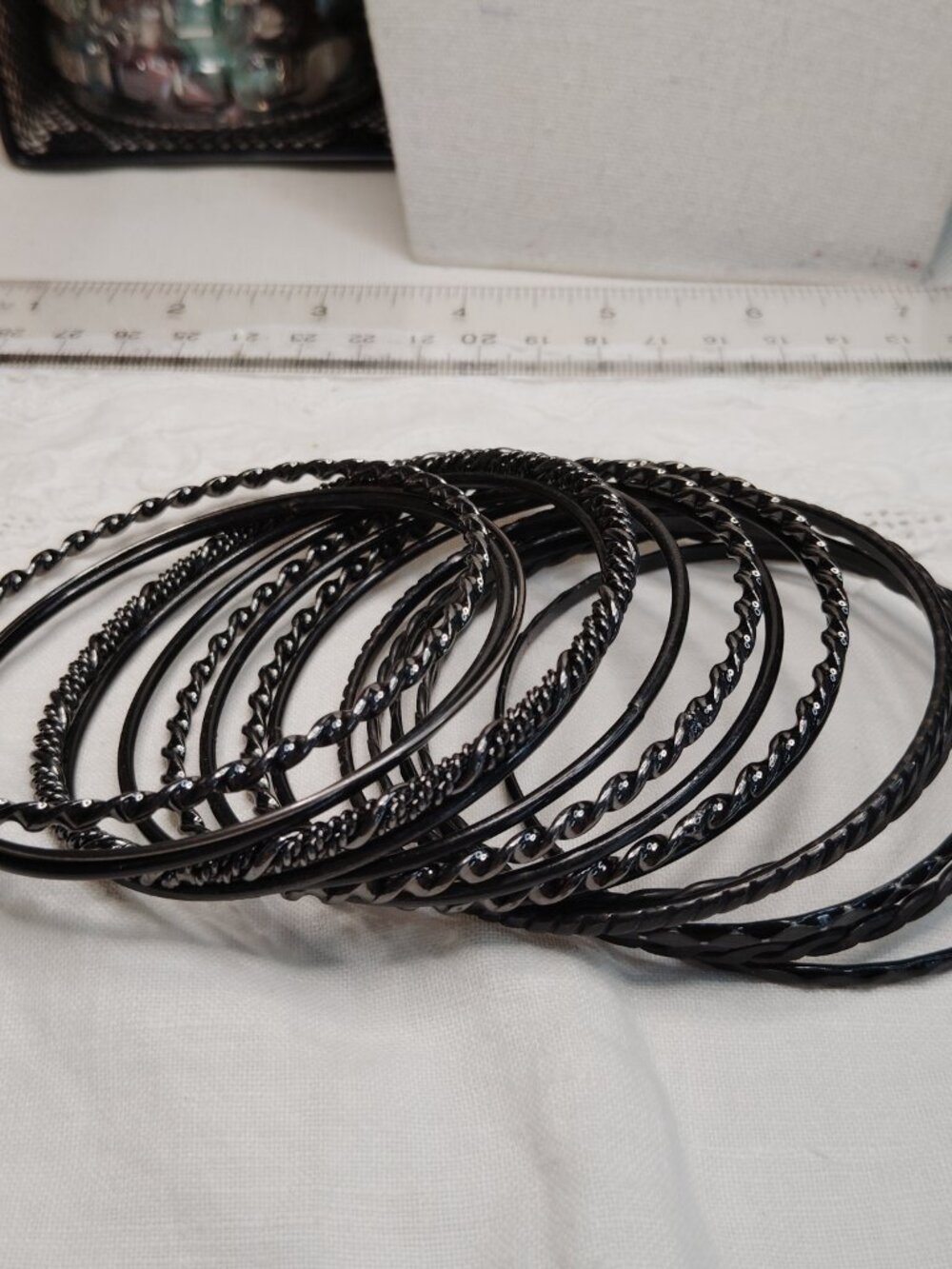 Set of 15 Black Metal Bangles, Mixed Matte & Shiny, 2.5"–3" Inner Diameter - Picture 2 of 4